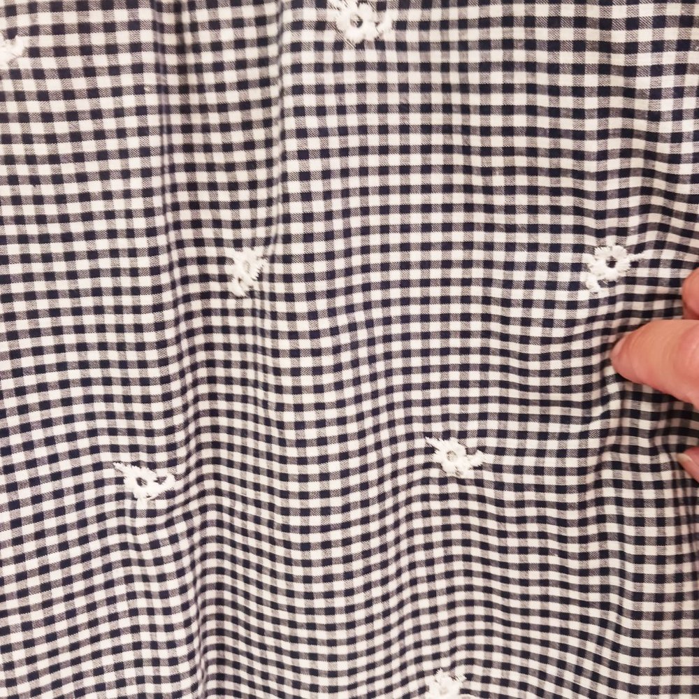 WESTPORT Navy Gingham Embroidered Off the Shoulder Blouse Size XS - Picture 5 of 8